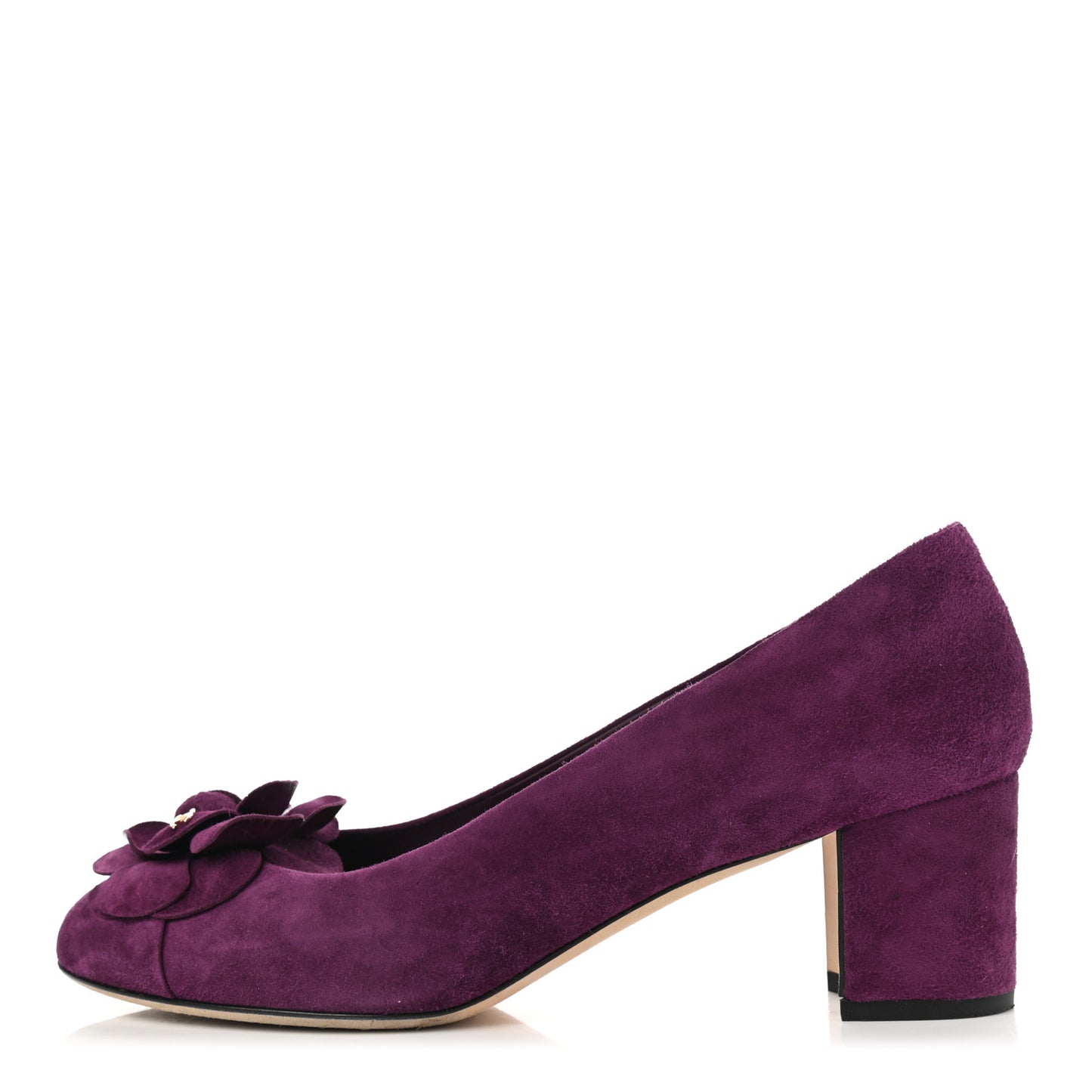 Suede Calfskin Camellia Ballerina Pumps 40 Purple
