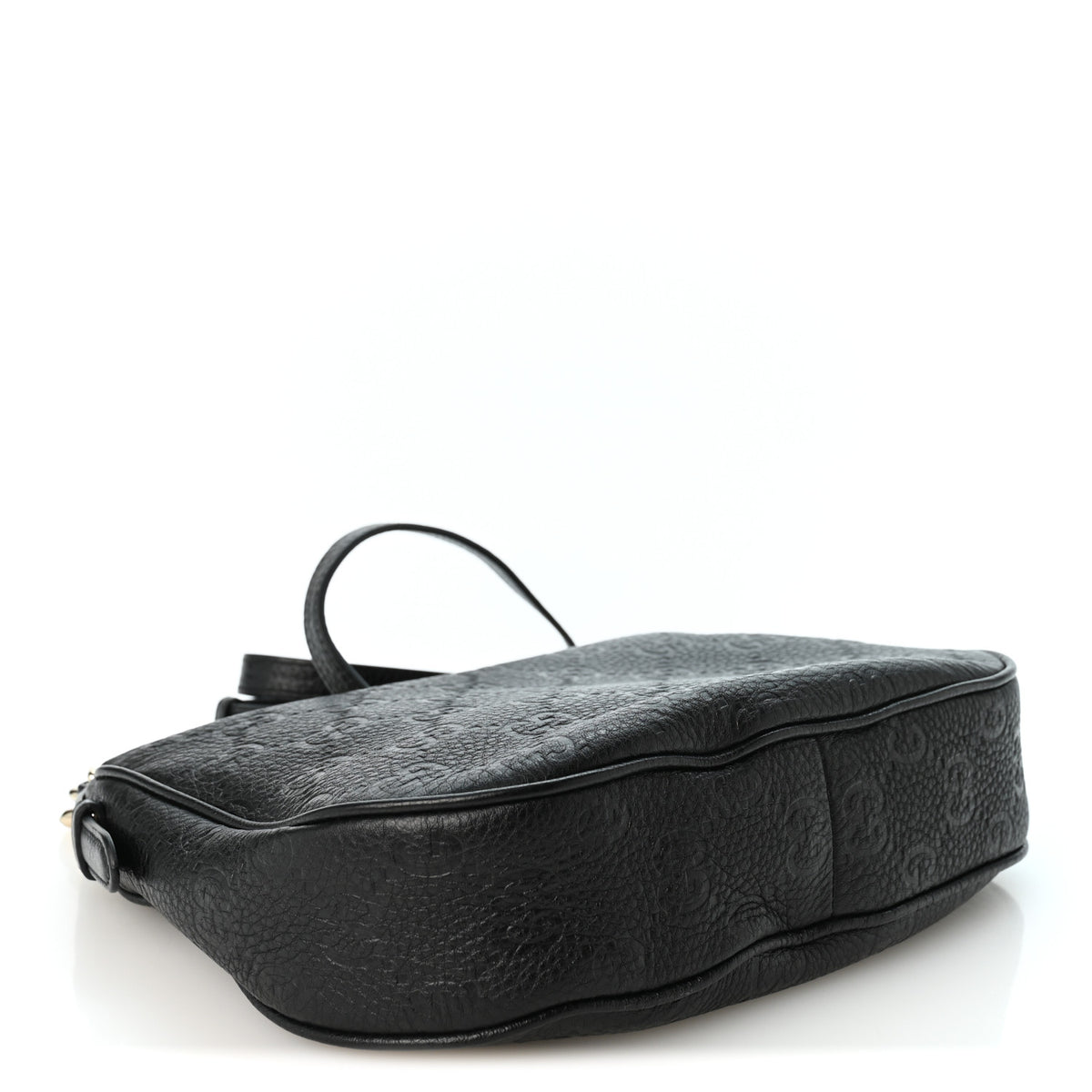 Gucci GG Grainy Calfskin Emblem Small Half Moon Shoulder Bag Black 4 of 10