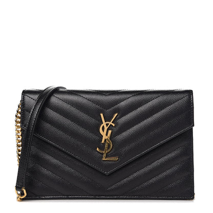 Saint Laurent Grain De Poudre Matelasse Chevron Monogram Envelope Chain Wallet Black 1 of 10