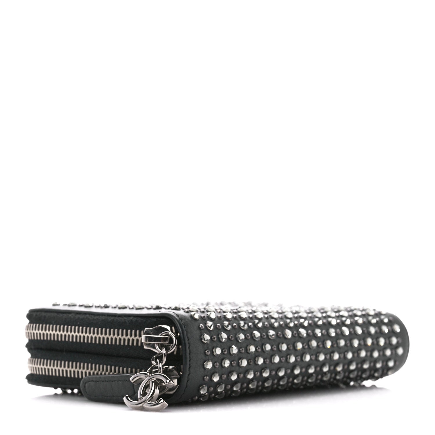 Chanel Lambskin Quilted Crystal Medium Gusset Double Zip Around Wallet Black 4 of 11