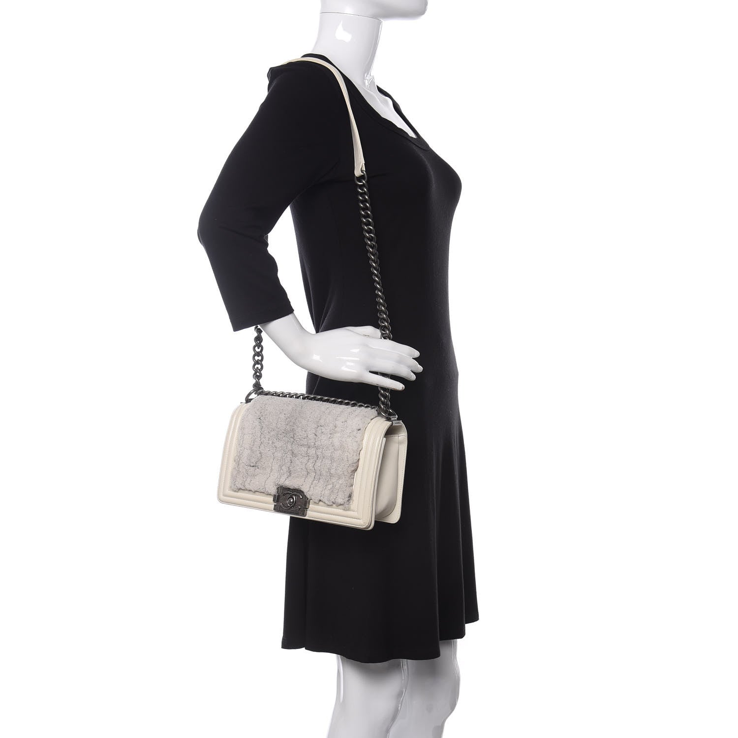 Chanel Fur Calfskin Medium Boy Flap White Silver 2 of 11