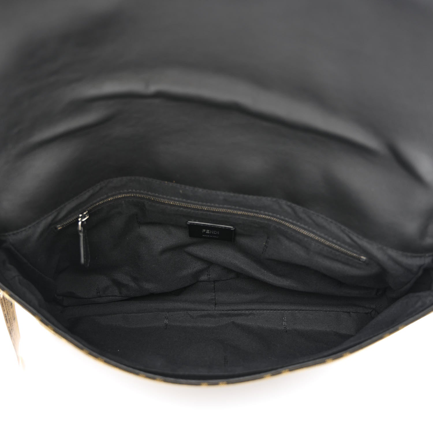 Fendi Recycled Fabric Jacquard Cotton Canvas Vitello Grace FF 1974 Large Convertible Baguette Tobacco Moro Black Beige 5 of 10