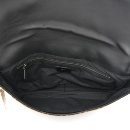 Fendi Recycled Fabric Jacquard Cotton Canvas Vitello Grace FF 1974 Large Convertible Baguette Tobacco Moro Black Beige 5 of 10
