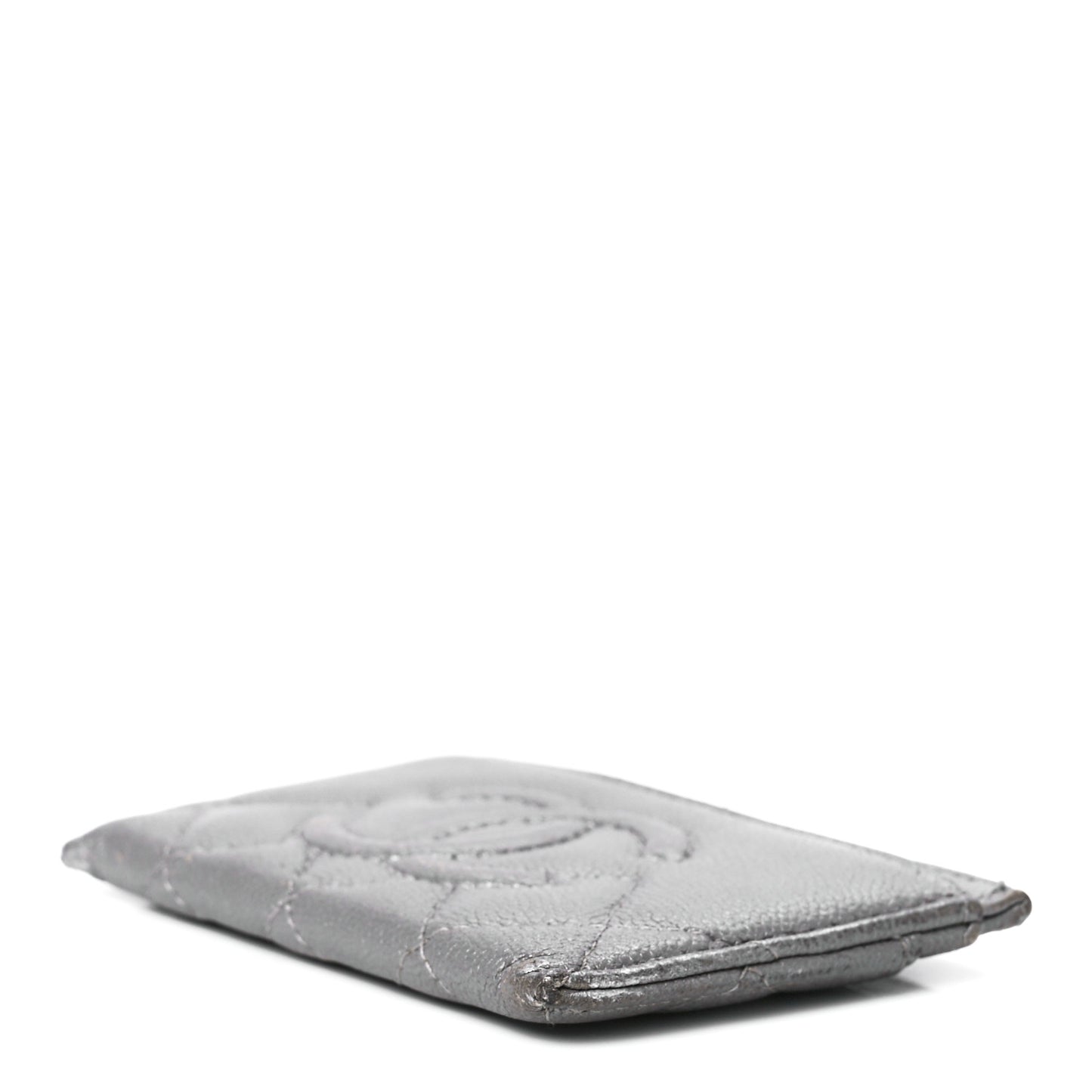 Metallic Caviar Quilted Card Holder Silver