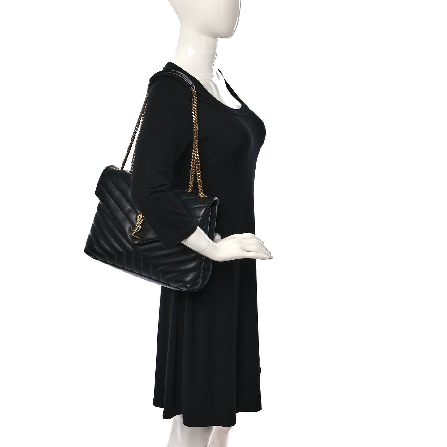 Calfskin Y Quilted Monogram Medium Loulou Chain Satchel Black