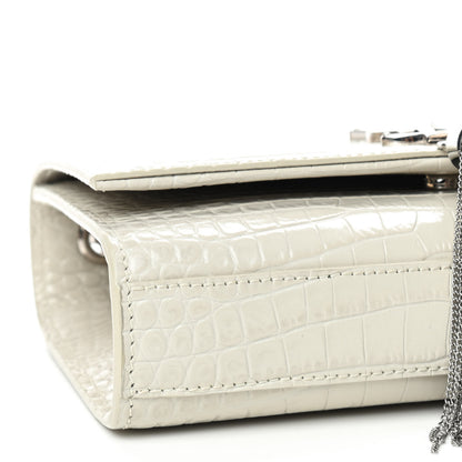 Saint Laurent Calfskin Crocodile Embossed Small Classic Monogram Kate Tassel Satchel Crema Soft 6 of 9