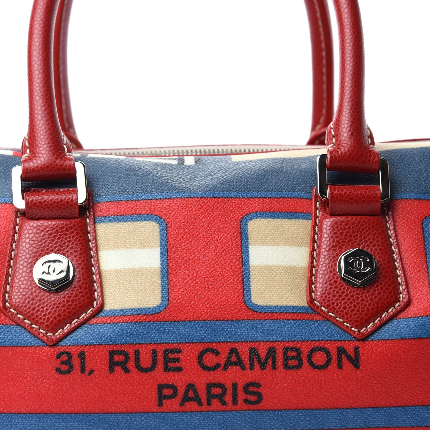 Chanel Coated Canvas Le Train Boston Bag Red 10 of 10