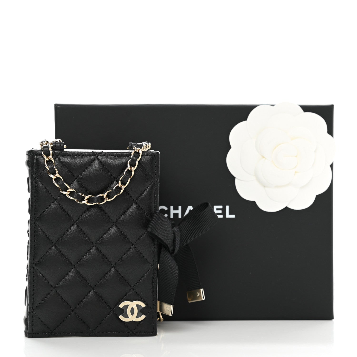 Chanel Lambskin Quilted Book Card Holder on Chain Black 10 of 10
