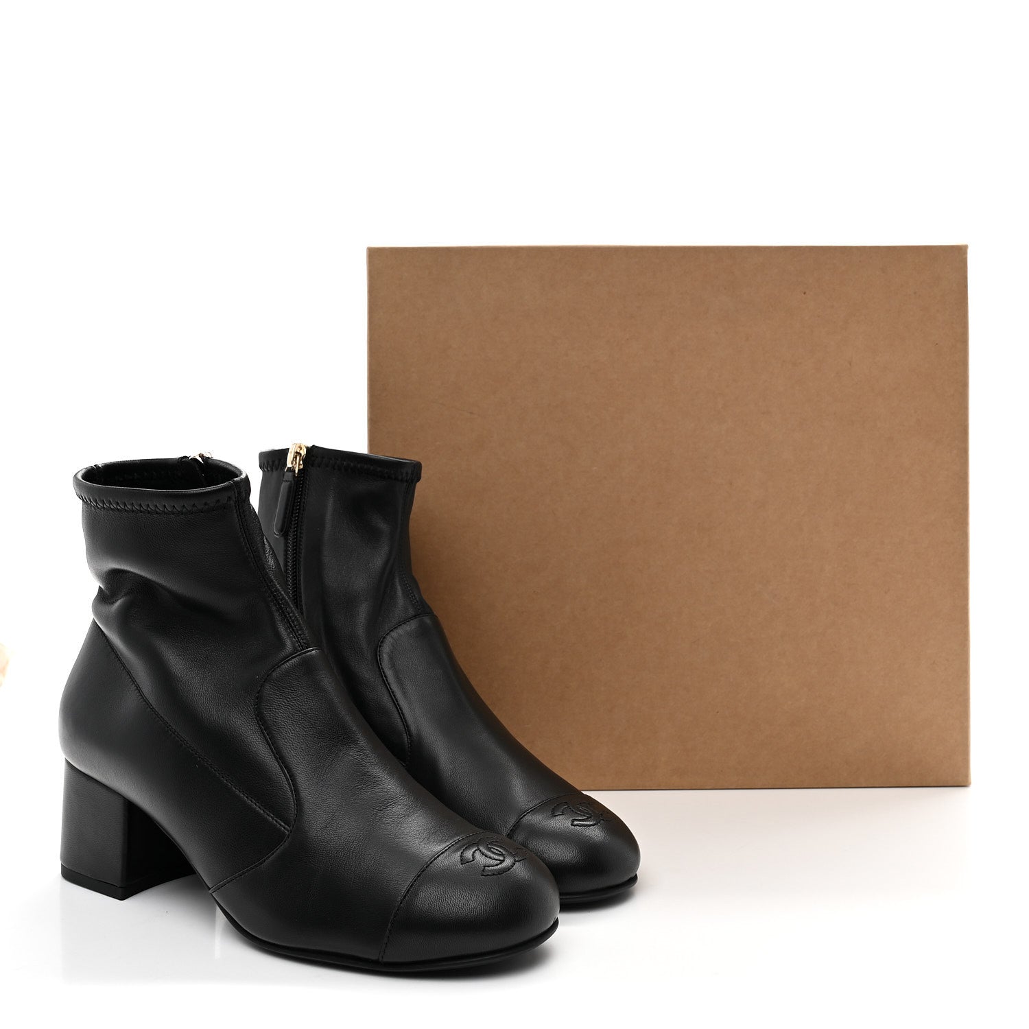 Chanel Stretch Lambskin Cap Toe CC Short Boots 38 Black 1881404