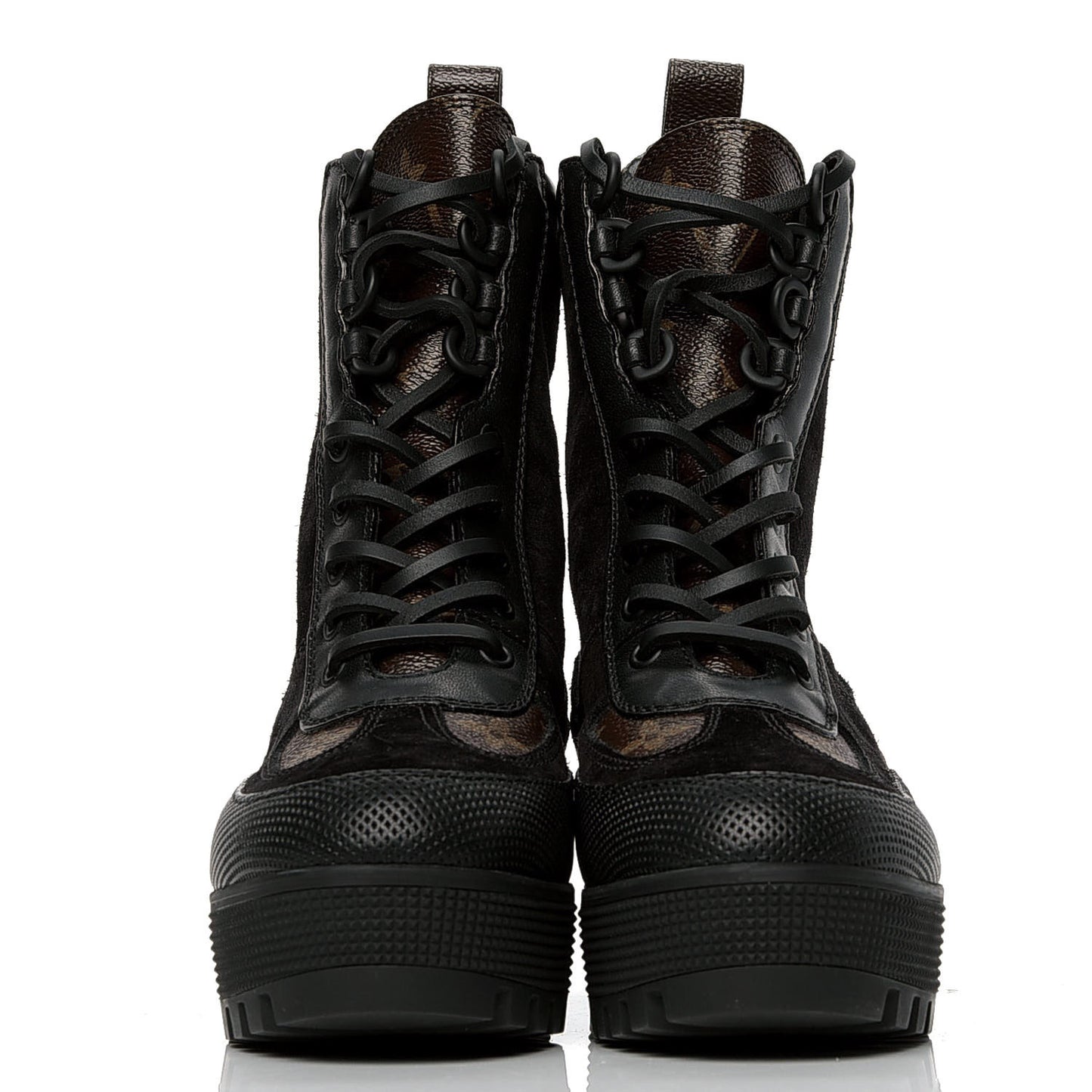 Suede Calfskin Monogram Laureate Platform Desert Boots 35.5 Black