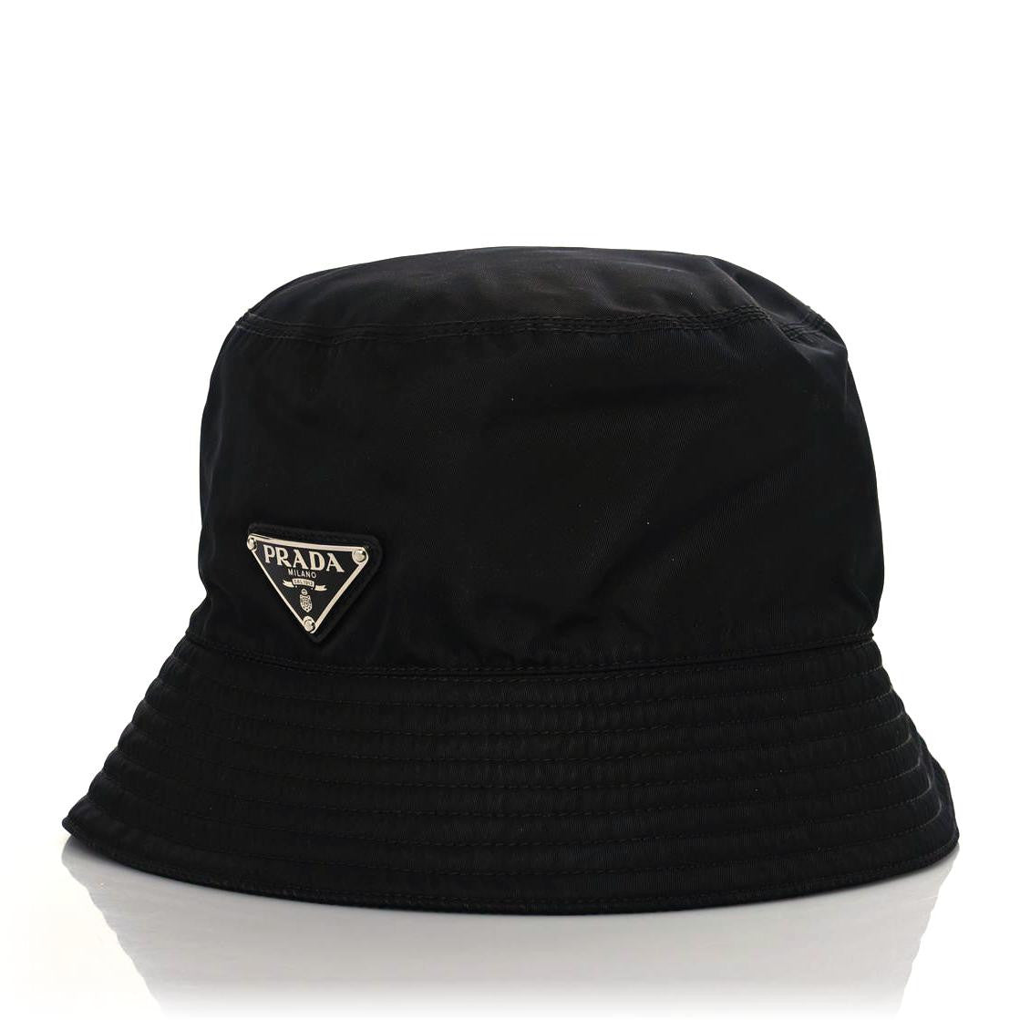 Prada Re-Nylon Metal Triangle Logo Womens Bucket Hat S Black 1 of 7