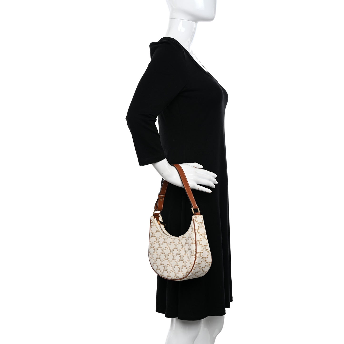 Canvas Calfskin Ava Triomphe Shoulder Bag White