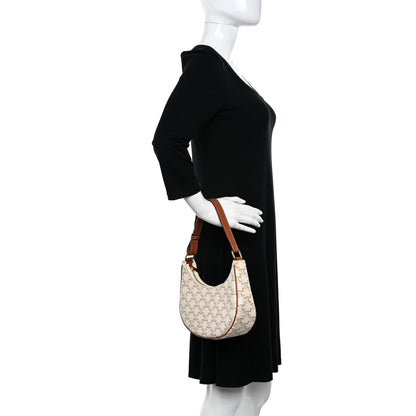Celine Canvas Calfskin Ava Triomphe Shoulder Bag White 2 of 11