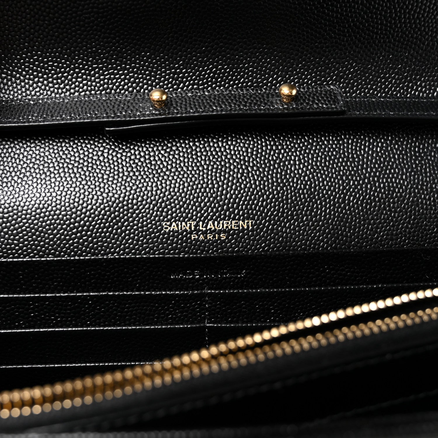 Saint Laurent Grain De Poudre Matelasse Chevron Monogram Chain Wallet Black 6 of 9