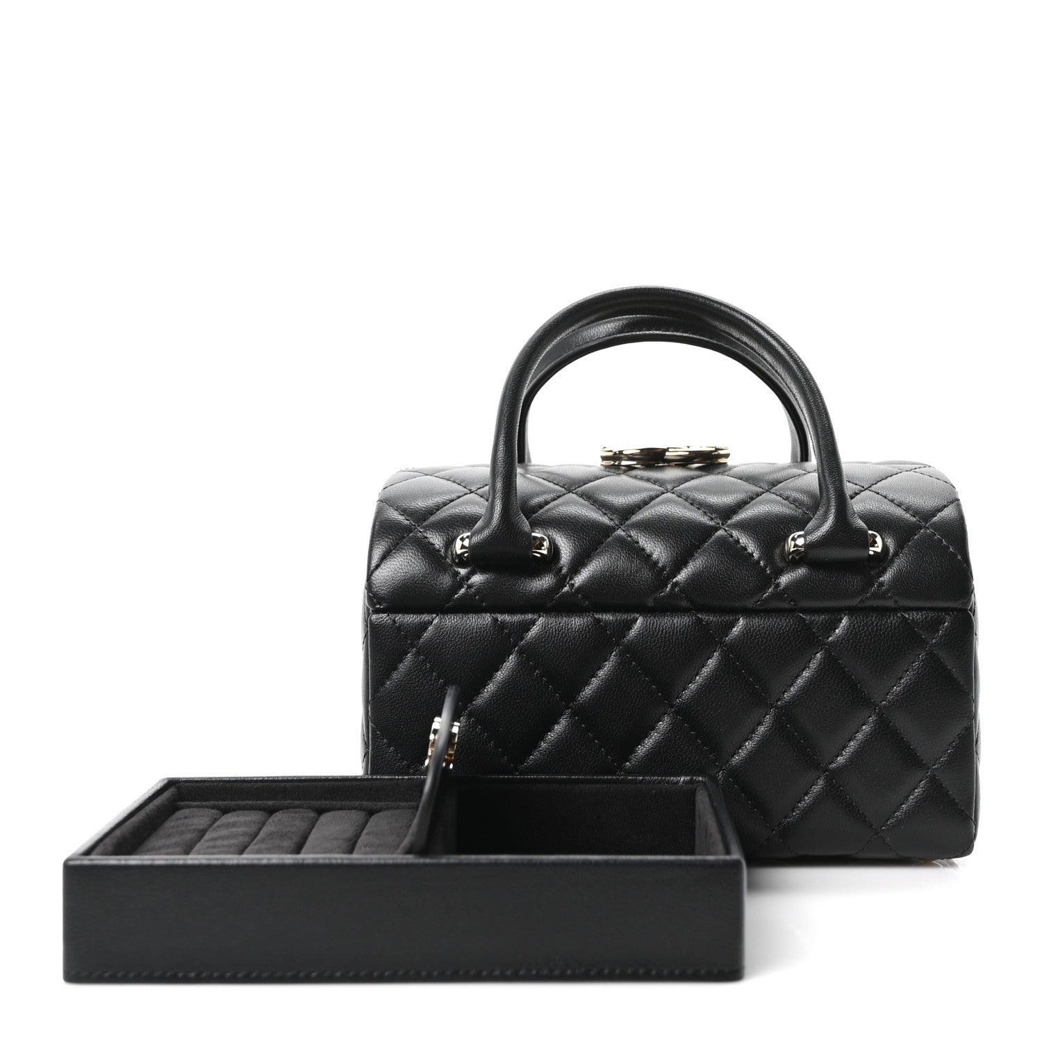 Chanel Shiny Lambskin Quilted Top Handle Jewelry Box Bag Black 3 of 11