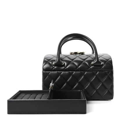 Chanel Shiny Lambskin Quilted Top Handle Jewelry Box Bag Black 3 of 11