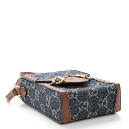 Gucci New Denim GG Monogram Dollar Calfskin Mini Horsebit 1955 Crossbody Bag Blue Tea Cuir Epilog 4 of 10