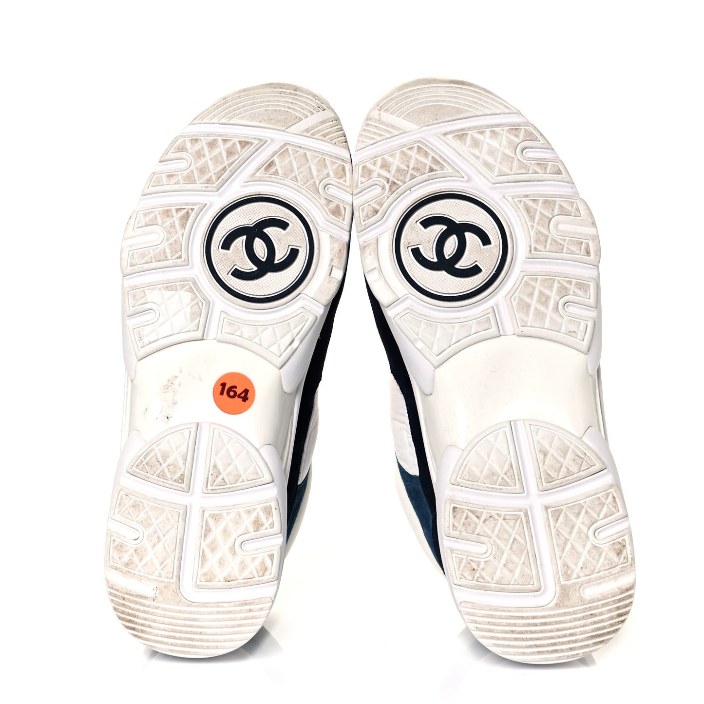 Nylon Calfskin Suede CC Womens Sneakers 38 Navy White Orange
