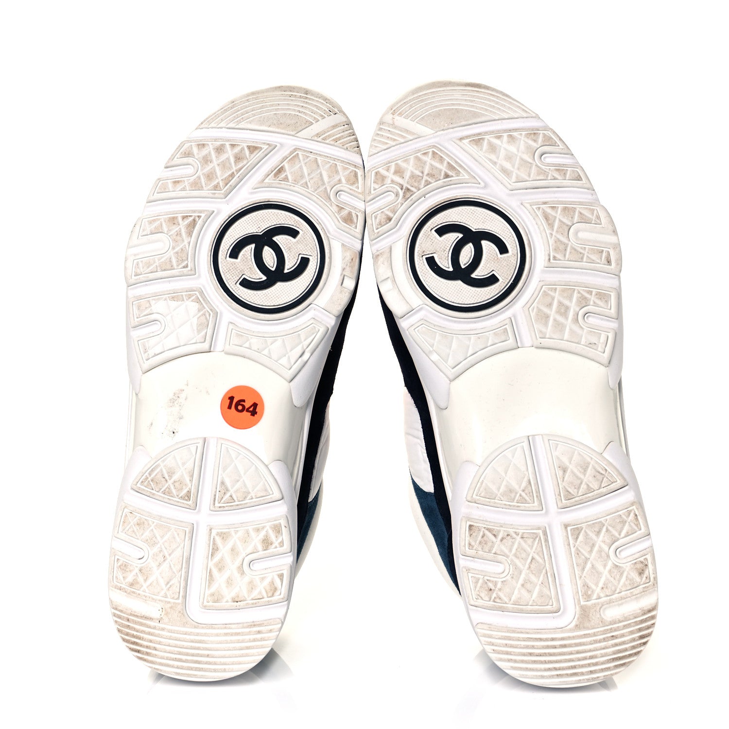 Chanel Nylon Calfskin Suede CC Womens Sneakers 38 Navy White Orange 5 of 8