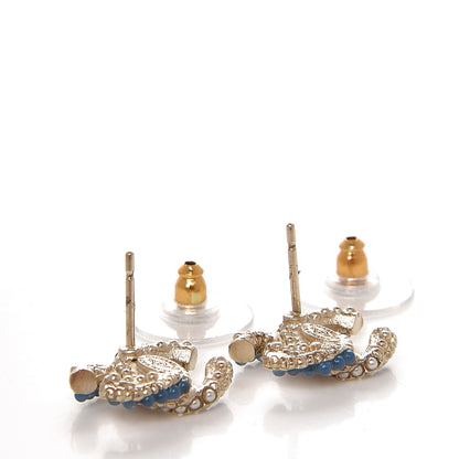 Chanel Pearl CC Earrings Gold Blue 3 of 4