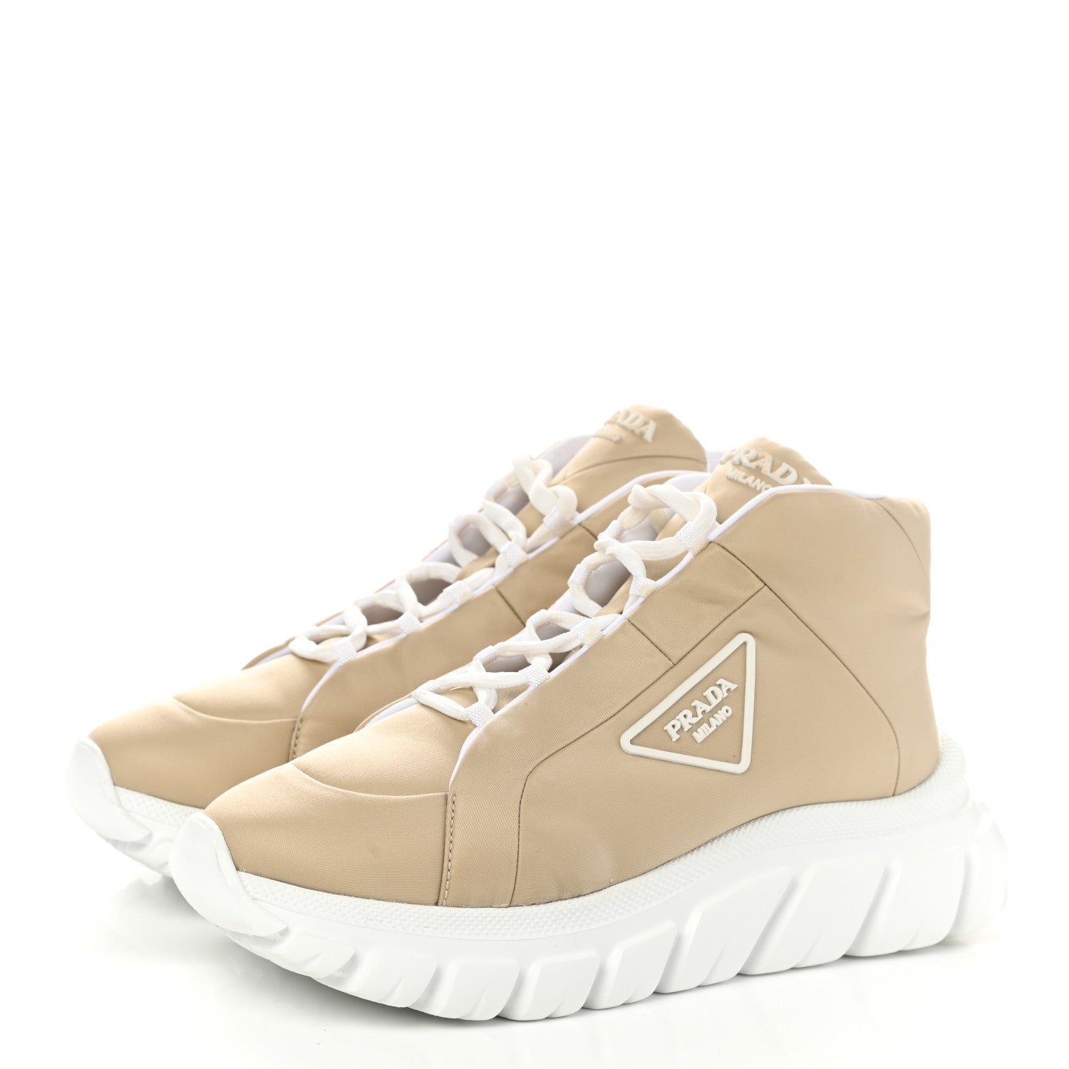 Prada Re-Nylon Gabardine Rubber Triangle Logo Quilted Womens Rush Piuma 50mm Mid Sneakers 38.5 Deserto 3 of 9