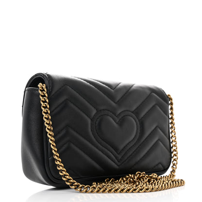 Gucci Calfskin Matelasse Super Mini GG Marmont Shoulder Bag Black 3 of 10