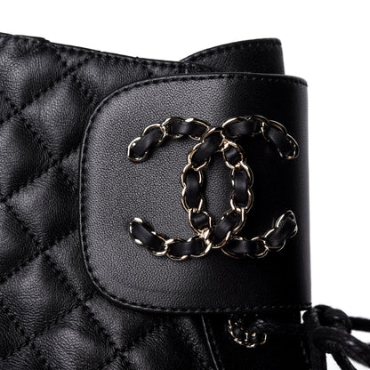 Chanel Shiny Lambskin Quilted Lace Up Combat Boots 39.5 Black 11 of 12