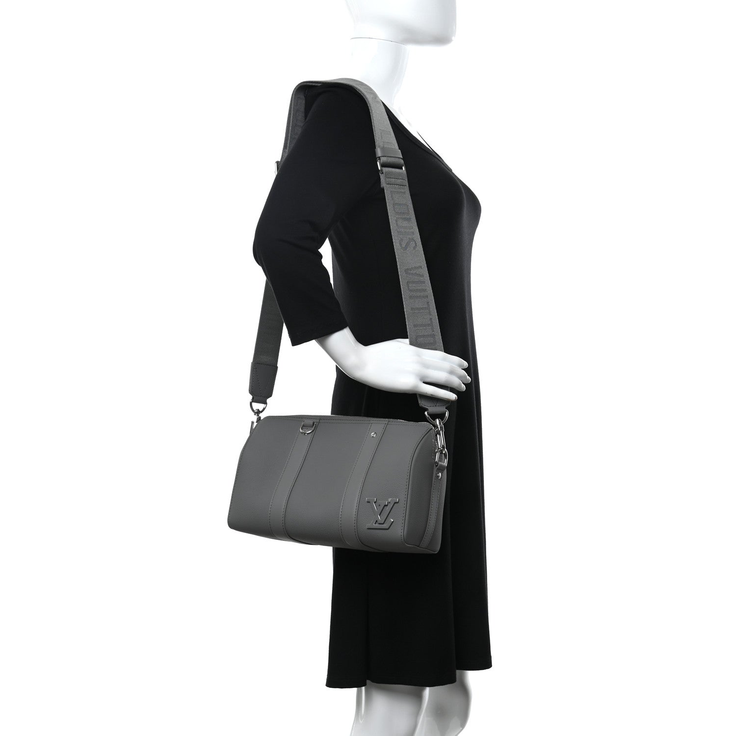 Louis Vuitton Grained Calfskin Aerogram City Keepall Gris 2 of 13