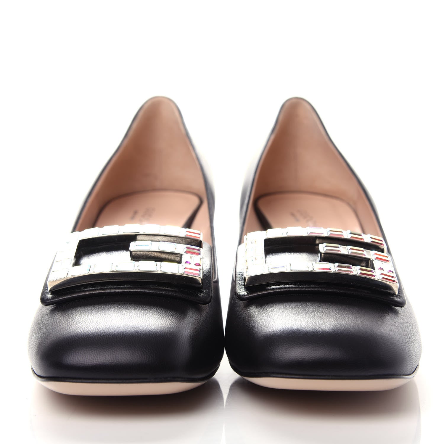 Gucci Malaga Kid Crystal Square G Madelyn Mid Heel Loafer Pumps 40 Black 2 of 11