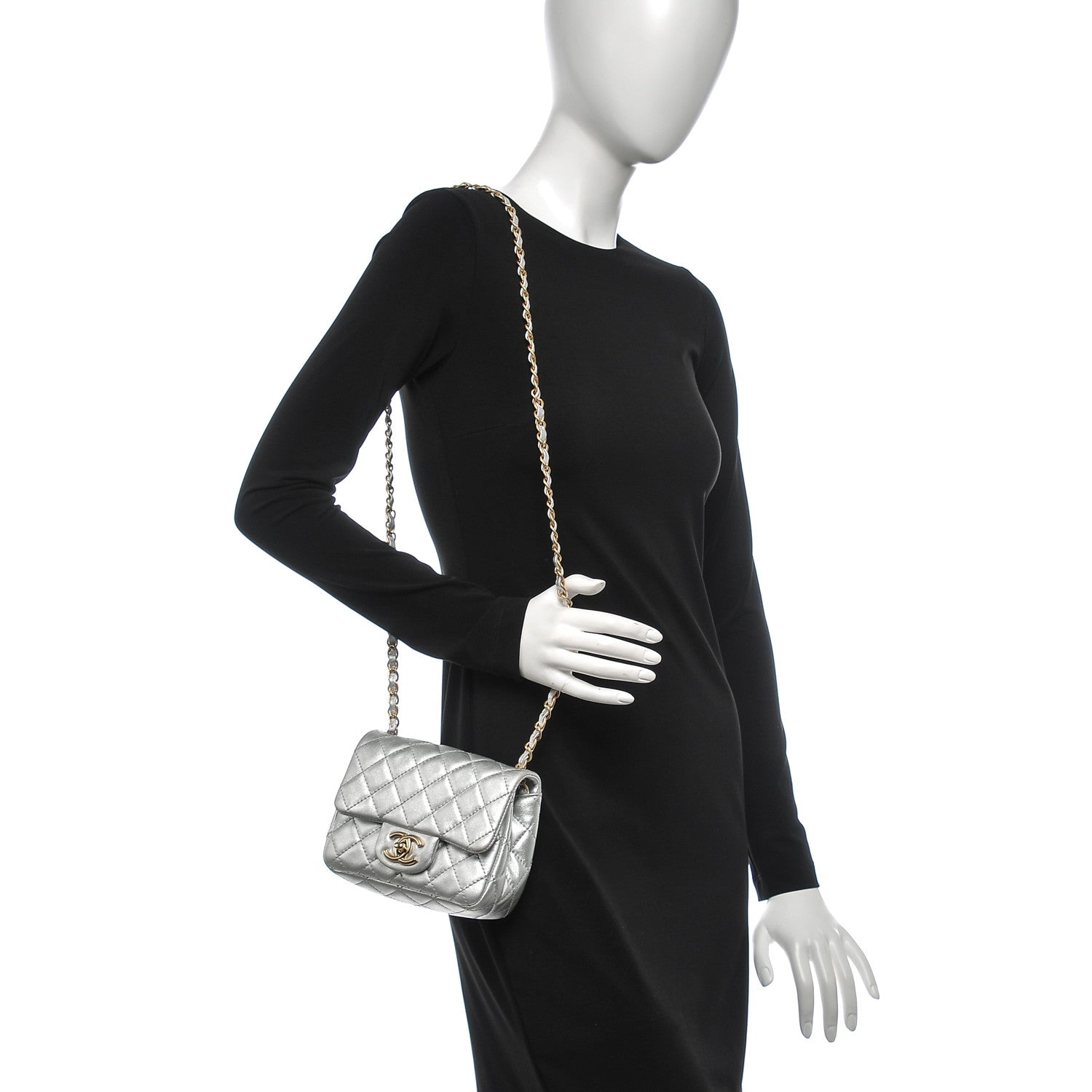 Chanel Metallic Lambskin Quilted Mini Square Flap Silver 2 of 7