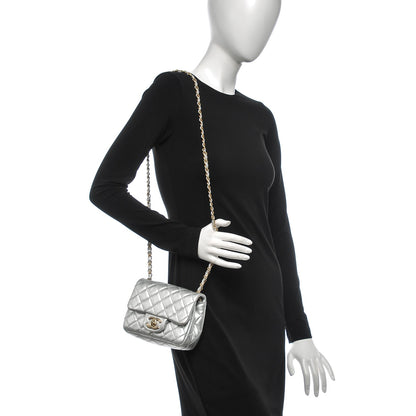Chanel Metallic Lambskin Quilted Mini Square Flap Silver 2 of 7