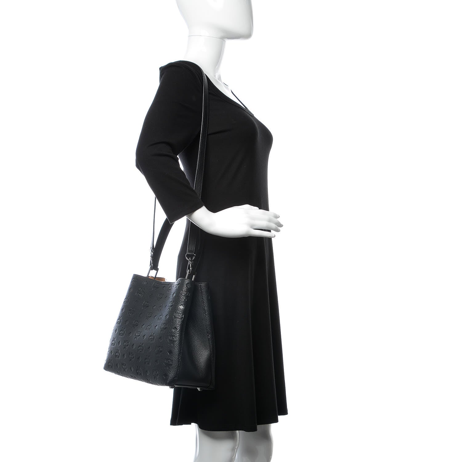 MCM Calfskin Ottomar Monogram Sarah Convertible Hobo Black 3 of 8