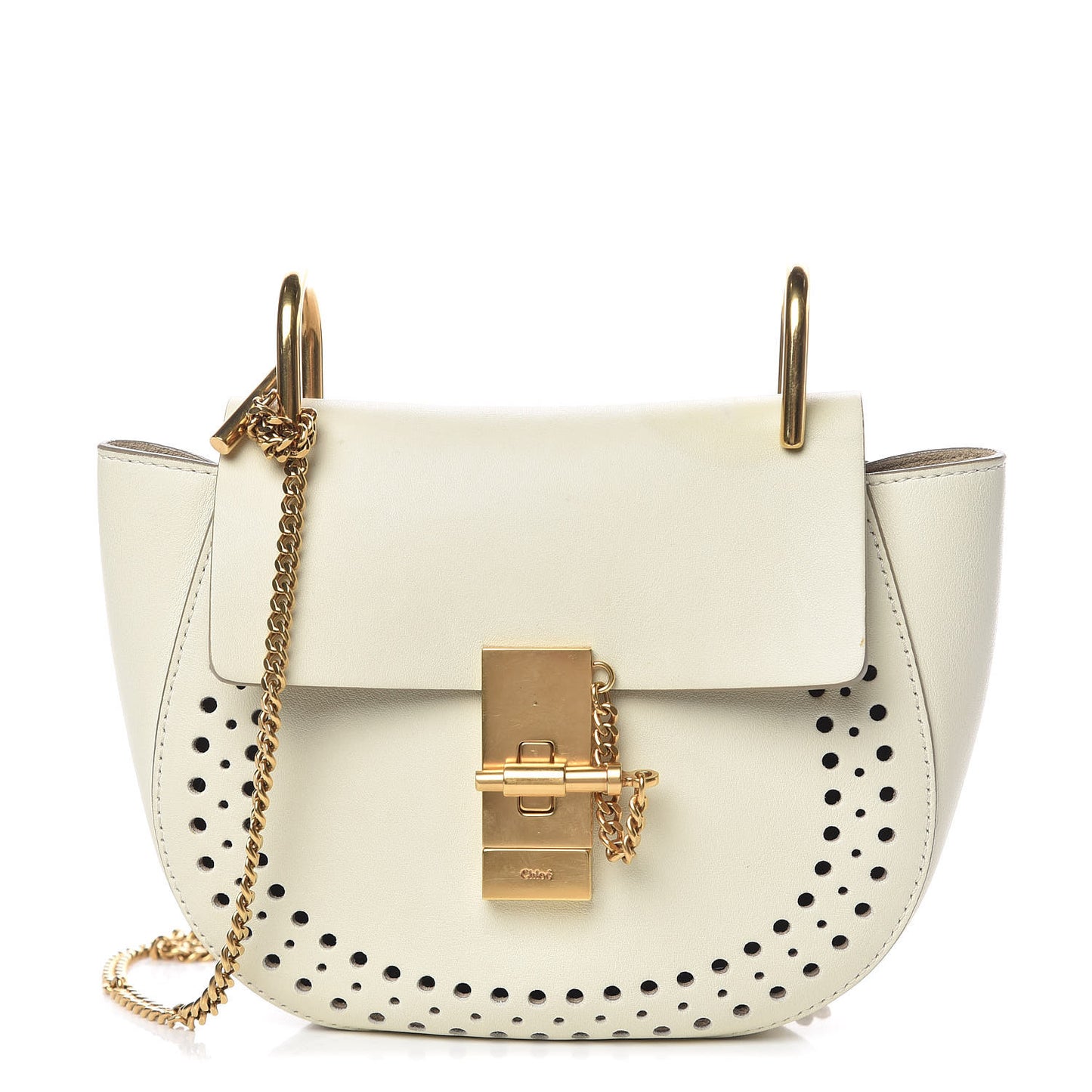 Calfskin Perforated Mini Drew Shoulder Bag White