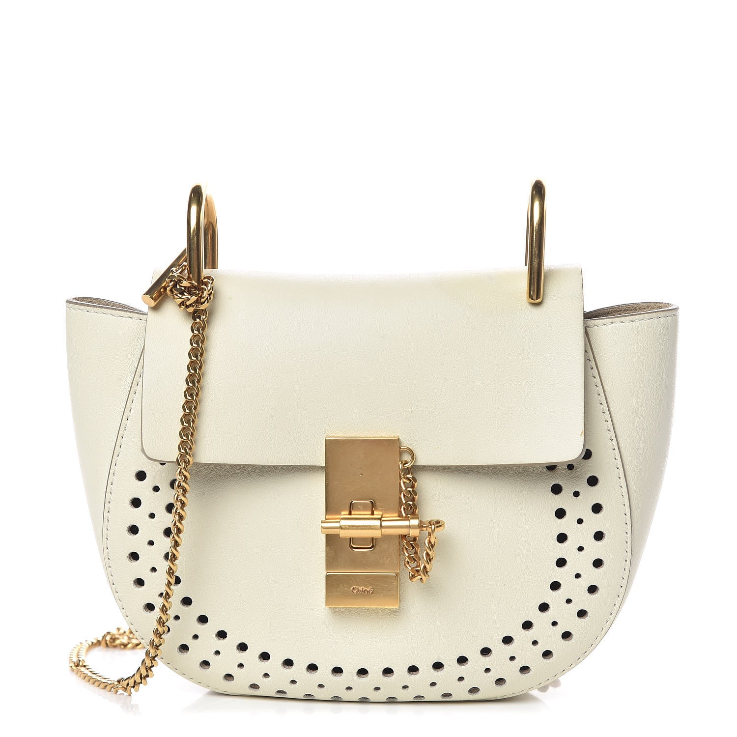 Chloe Calfskin Perforated Mini Drew Shoulder Bag White 1 of 12