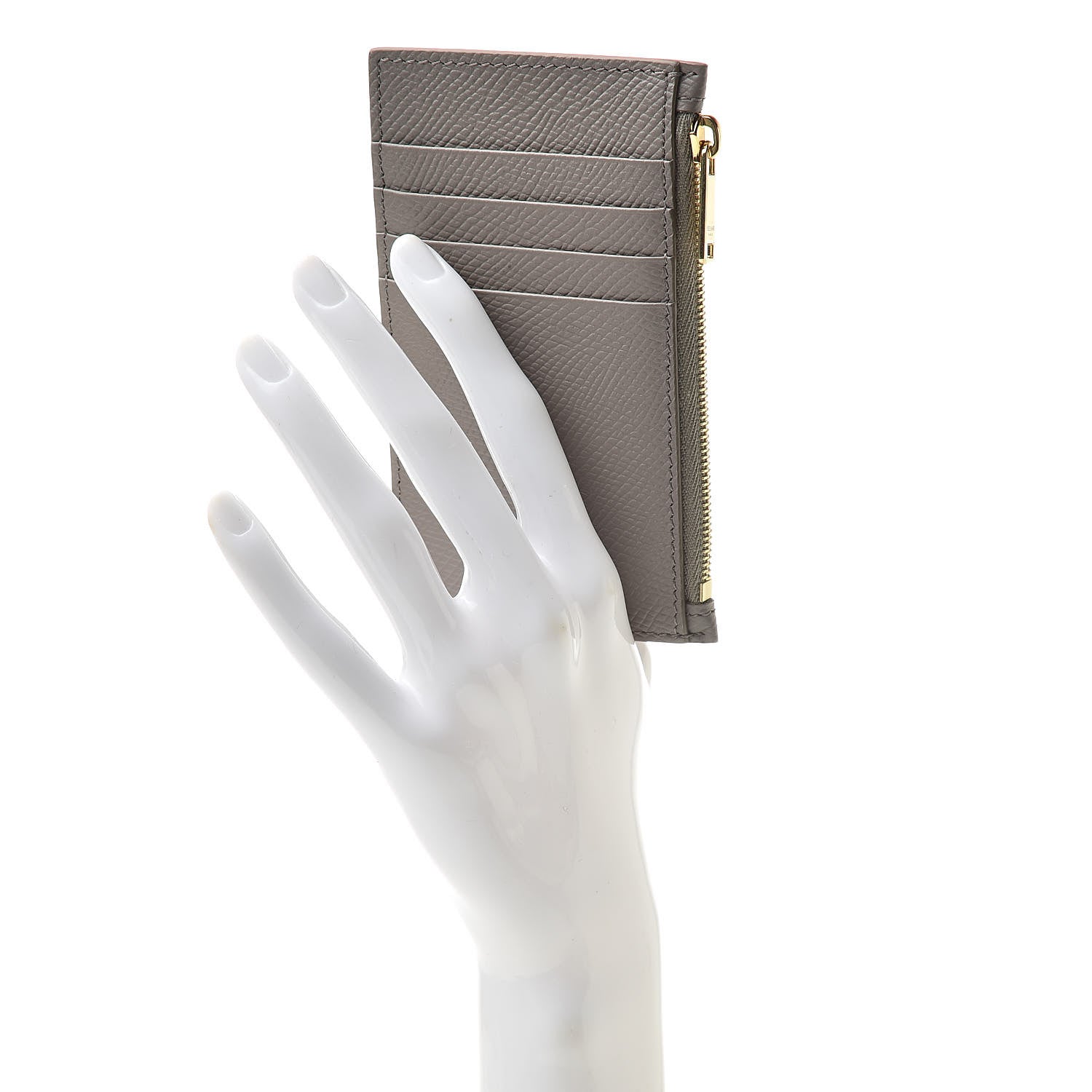 Celine Grained Calfskin Zipped Card Holder Pebble 2 of 10