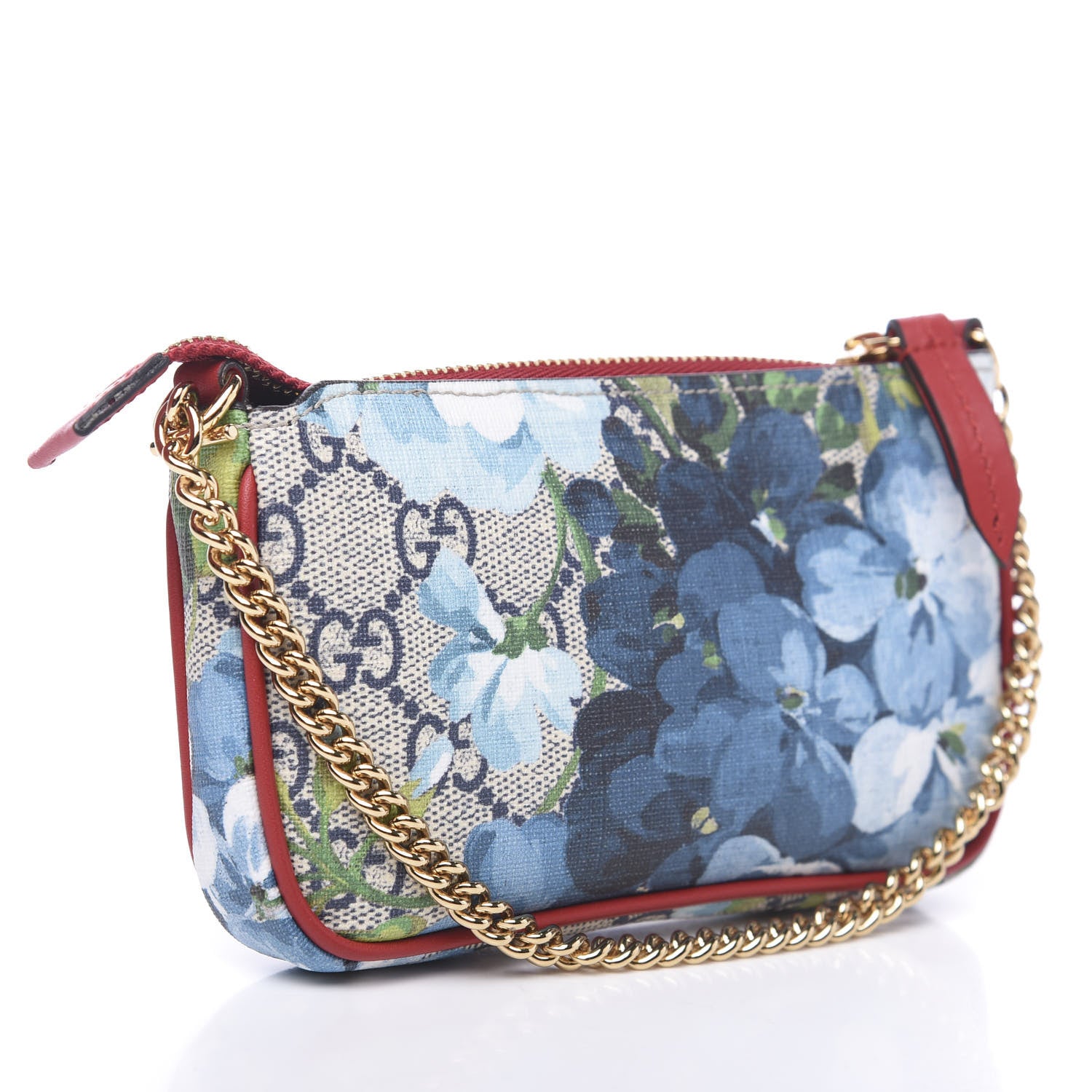 Gucci GG Supreme Monogram Blooms Mini Chain Bag Beige Blue Navy Hibiscus Red 2 of 9