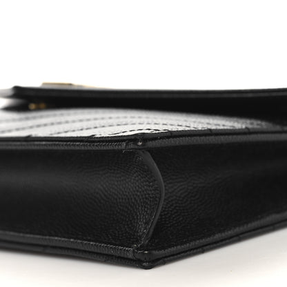 Saint Laurent Grain De Poudre Matelasse Chevron Monogram Envelope Chain Wallet Black 9 of 9