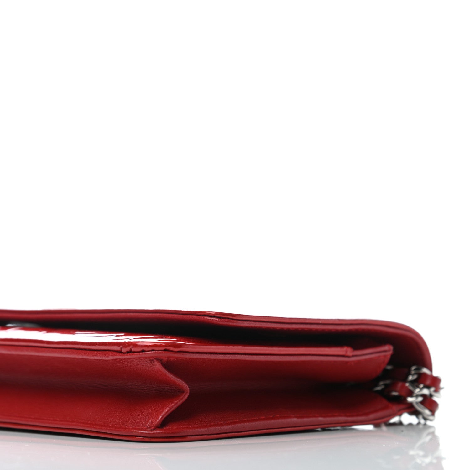 Chanel Patent Camellia Embossed Wallet On Chain WOC Dark Red 6 of 11