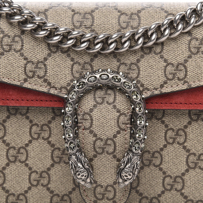 Gucci GG Supreme Monogram Suede Crystal Small Dionysus Shoulder Bag Beige Ebony Vulcanic Red 8 of 11