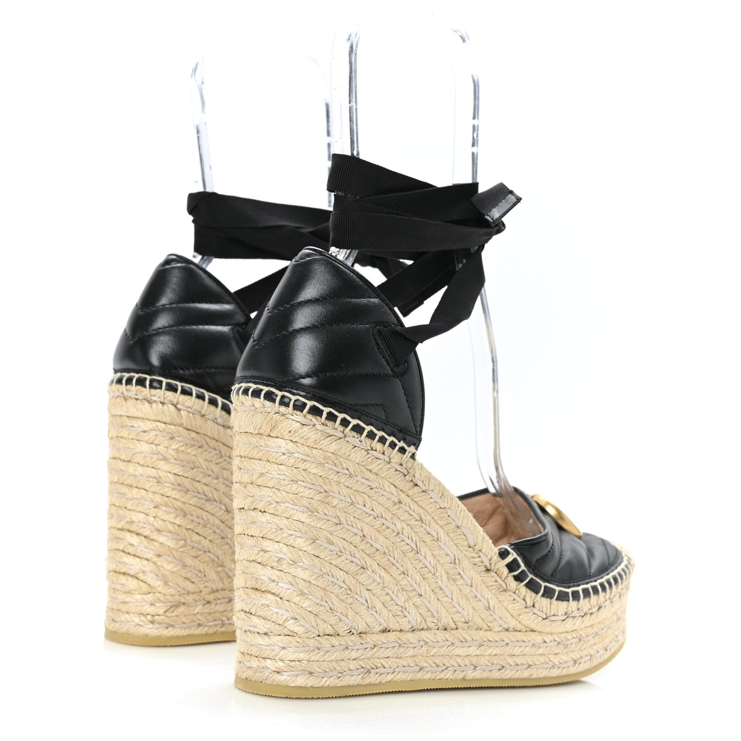 Nappa Matelasse GG Marmont Ankle Wrap Platform 35/120mm Espadrille Wedges 38.5 Black