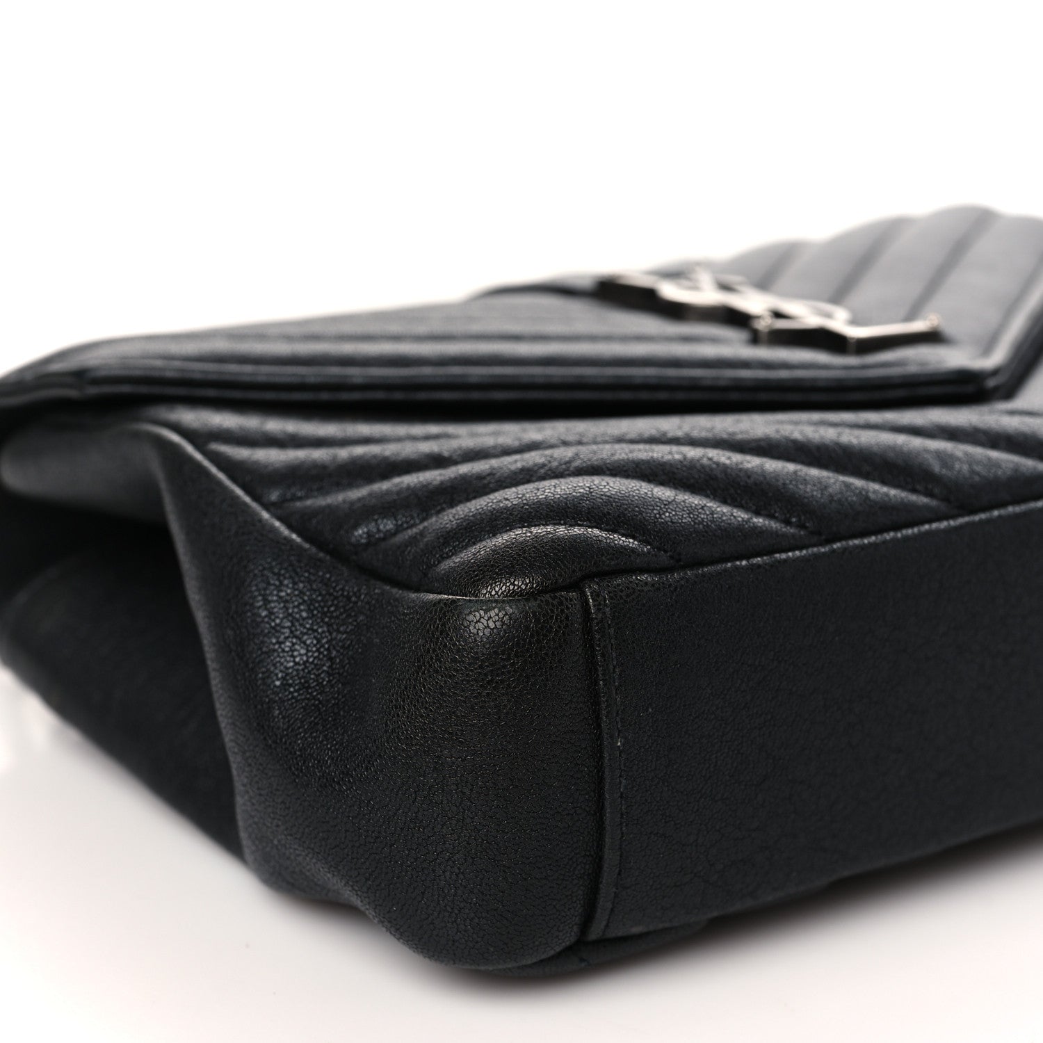 Saint Laurent Sheepskin Matelasse Chevron Monogram Medium College Bag Black 8 of 9