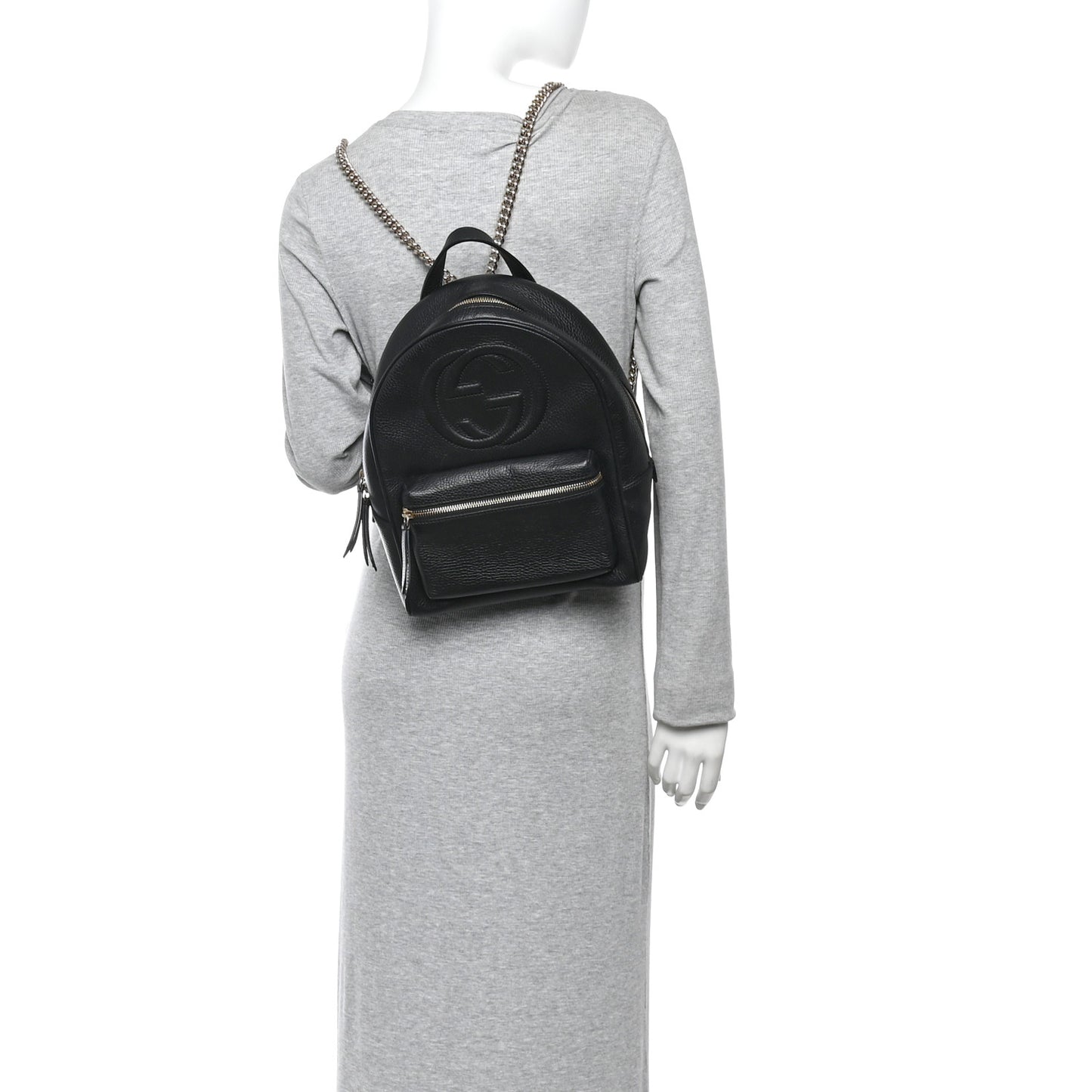 Pebbled Calfskin Soho Chain Backpack Black