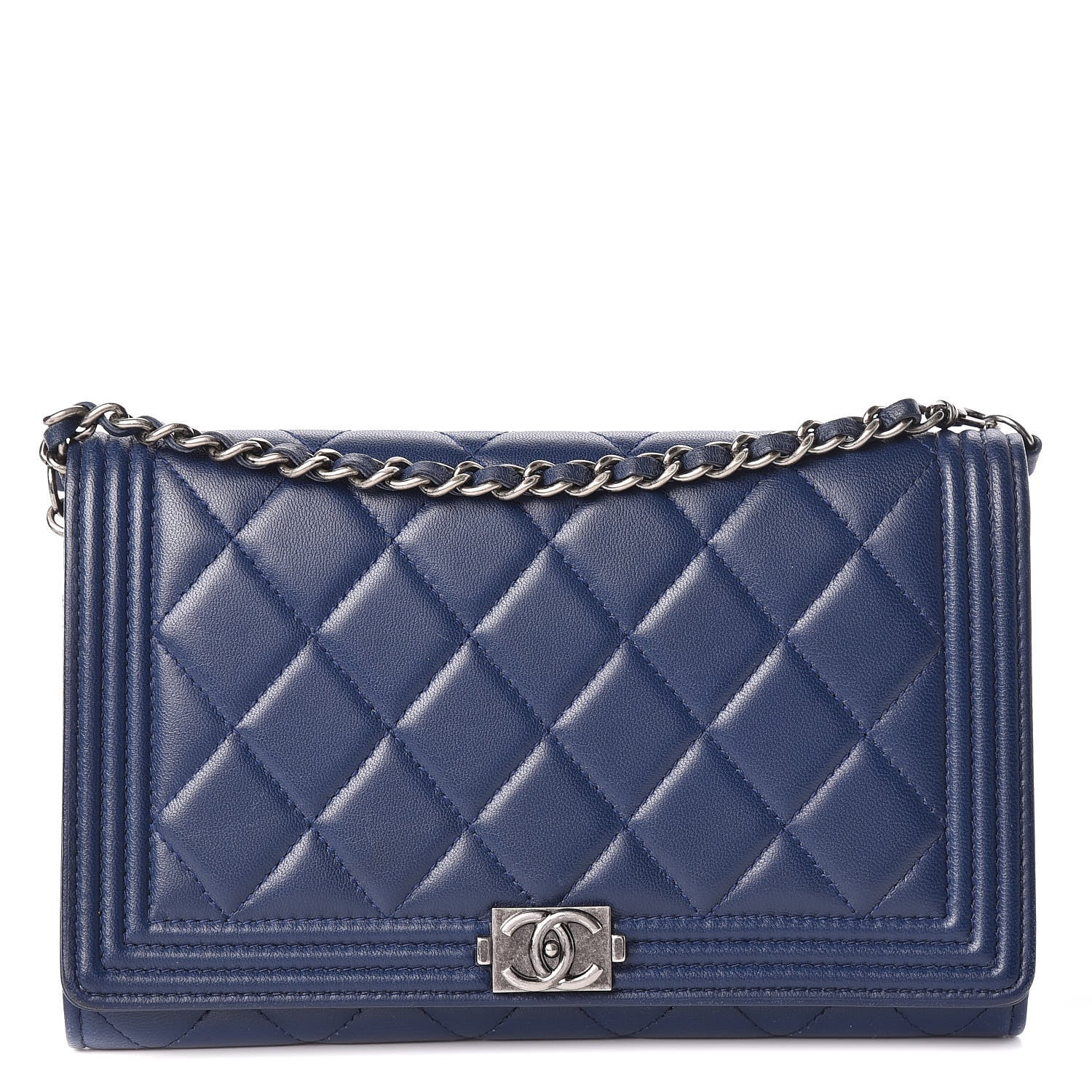 Chanel Lambskin Quilted Boy Wallet On Removable Chain WOC Navy Blue 1 of 13