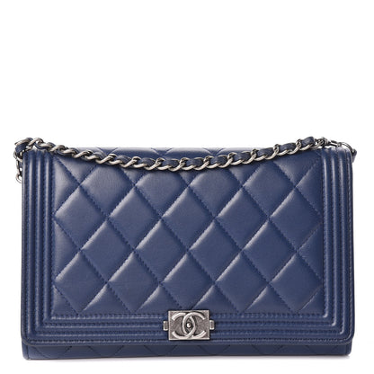 Chanel Lambskin Quilted Boy Wallet On Removable Chain WOC Navy Blue 1 of 13