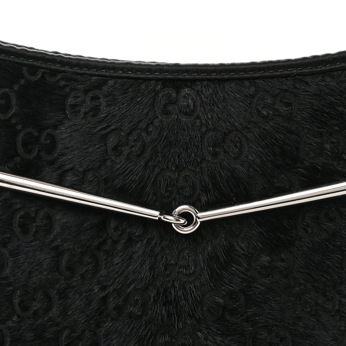 Calf Hair Monogram Horsebit Slim Shoulder Bag Black