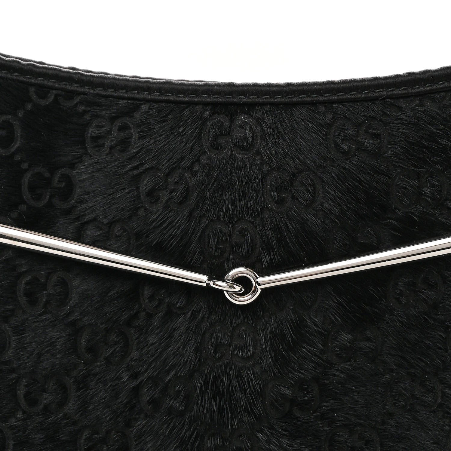 Gucci Calf Hair Monogram Horsebit Slim Shoulder Bag Black 8 of 10