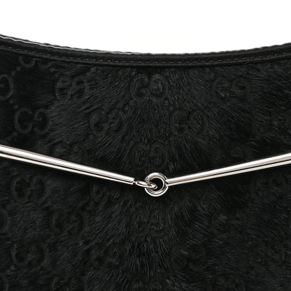 Gucci Calf Hair Monogram Horsebit Slim Shoulder Bag Black 8 of 10