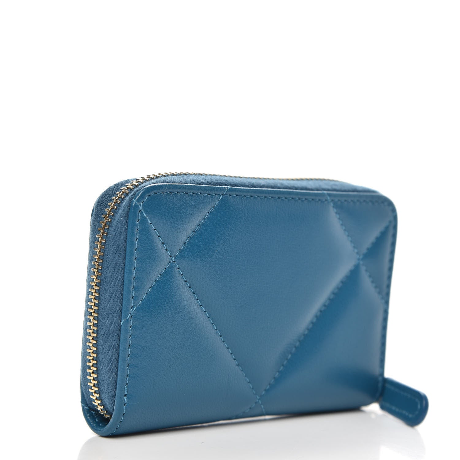 Chanel Goatskin Quilted Chanel 19 Zip Around Coin Purse Wallet Turquoise 3 of 9