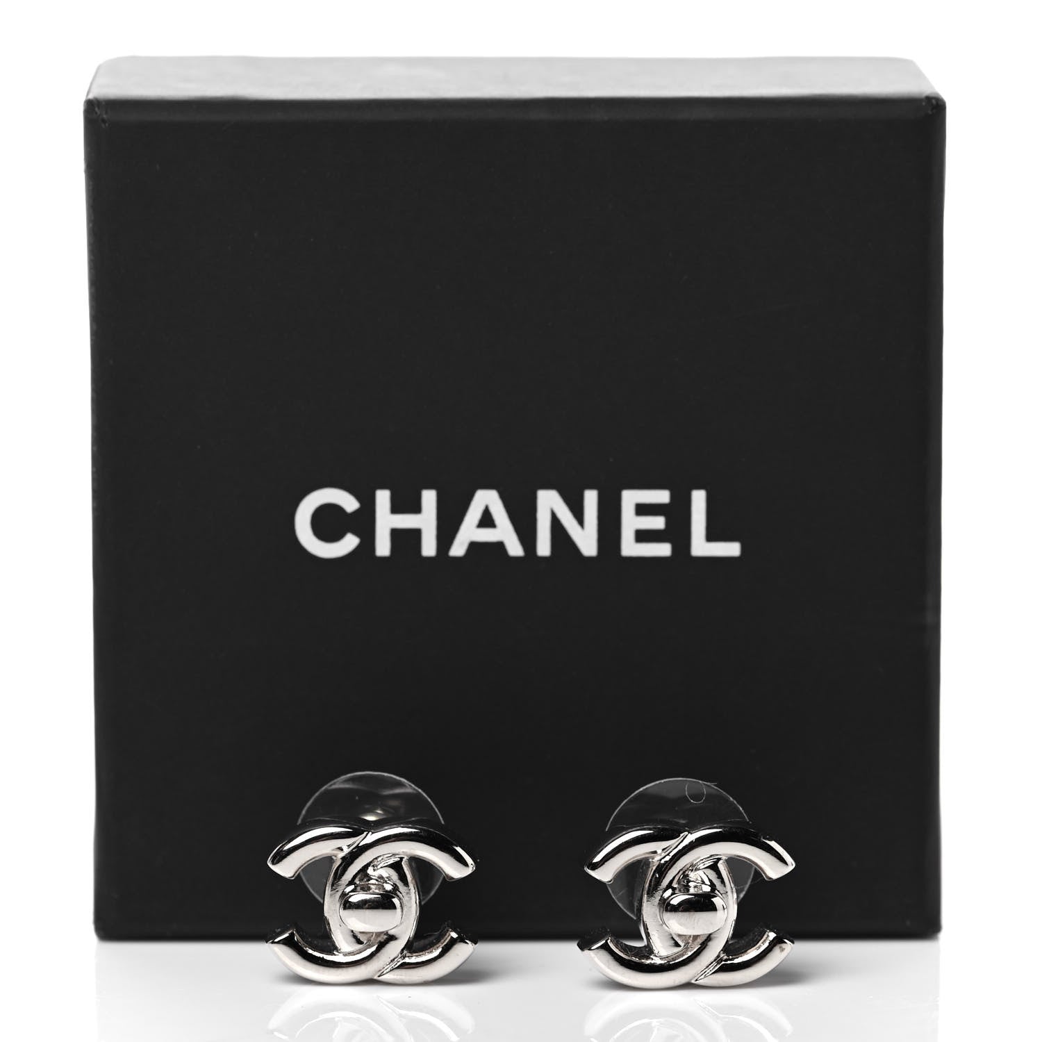 Chanel CC Turnlock Earrings Silver 5 of 5