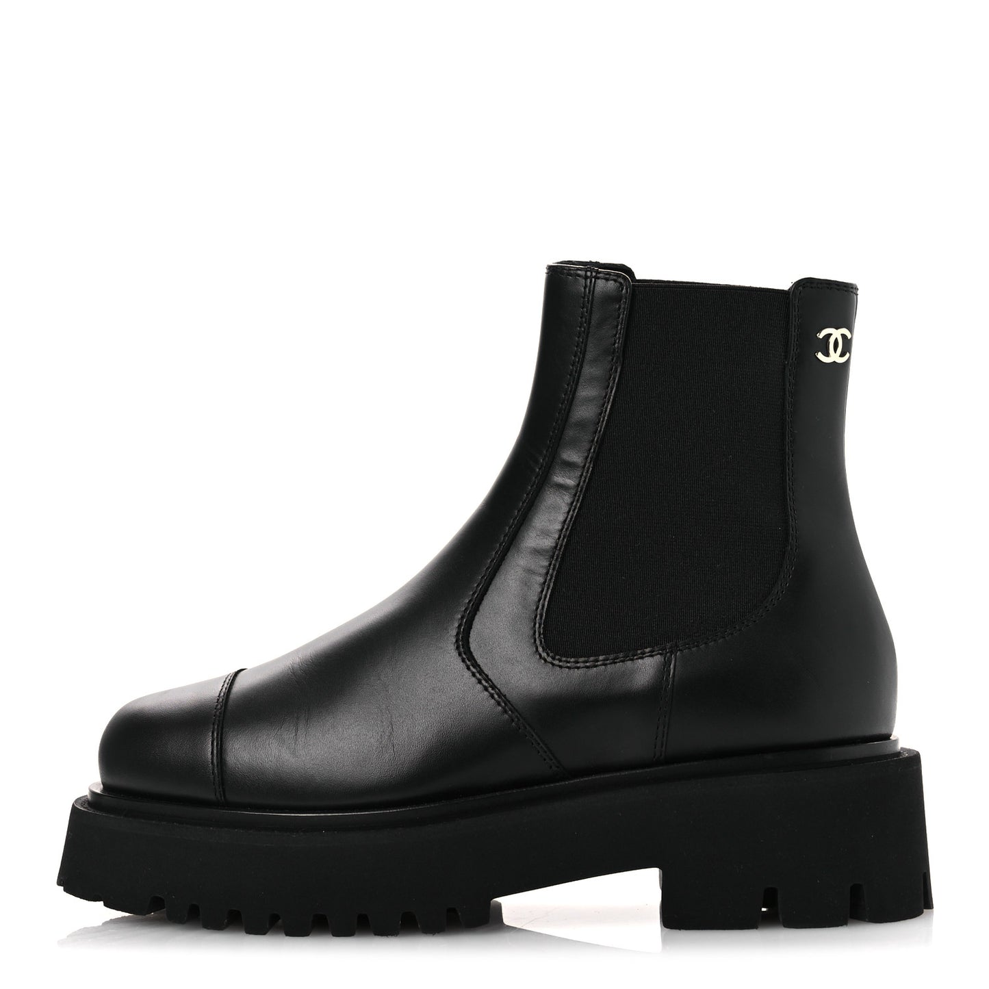 Calfskin Cap Toe CC Short Boots 36 Black